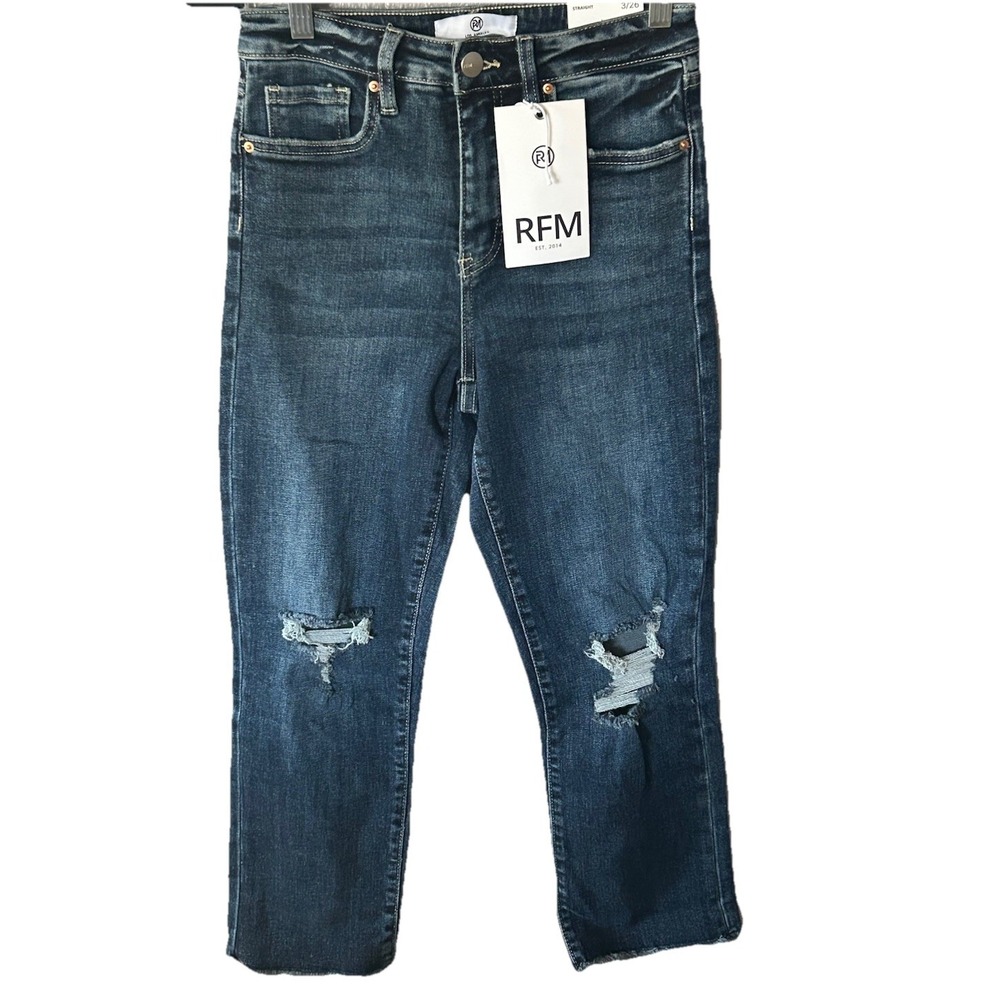 NWT RFM Dark Wash Distressed Ankle Jeans